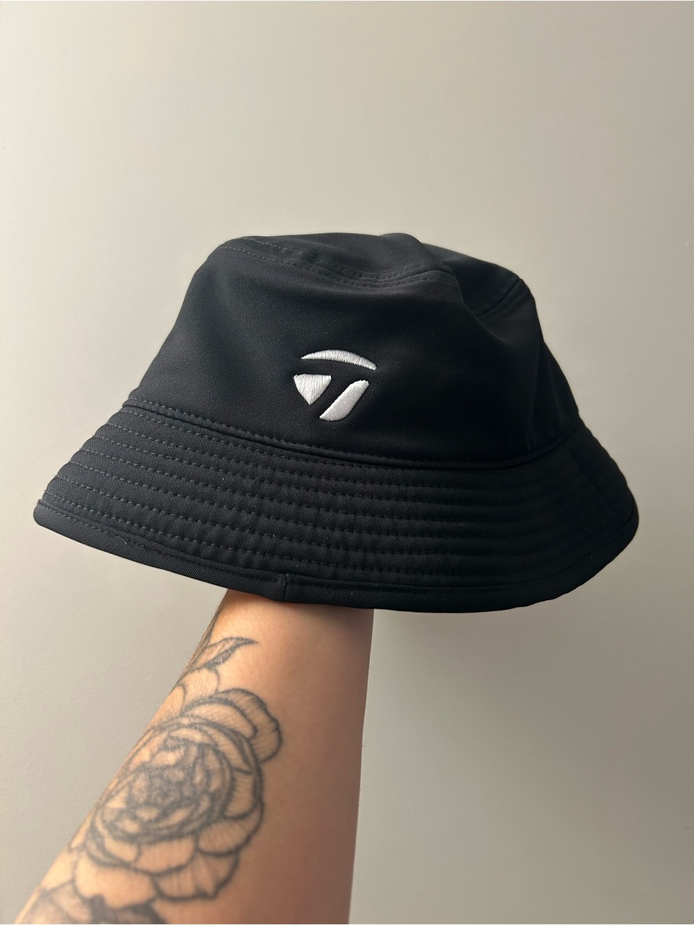 TaylorMade Black Bucket Hat with White Embroidered Logo